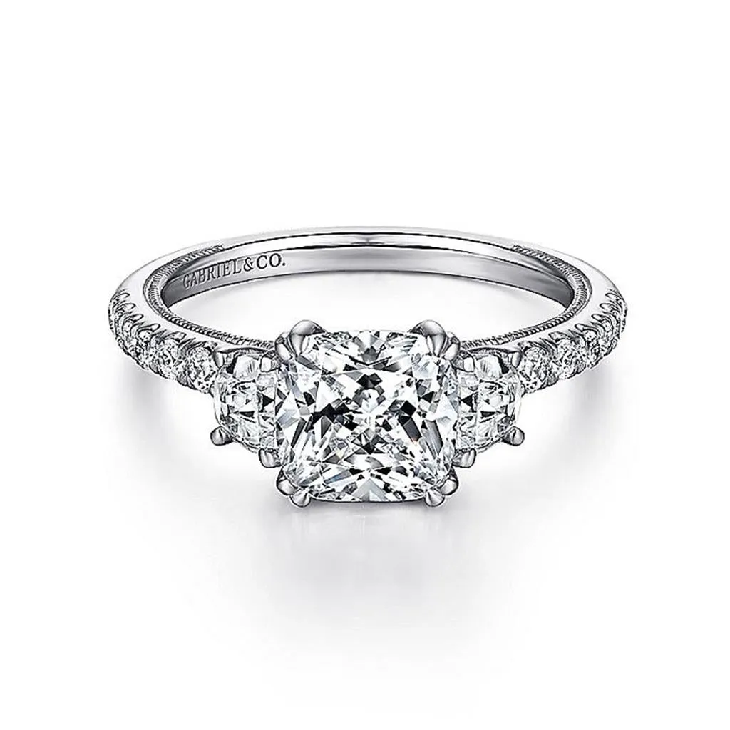 14K White Gold 'Aloise' Three Stone Cushion Diamond Engagement Ring