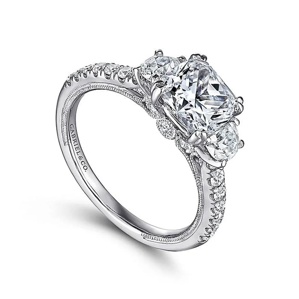 14K White Gold 'Aloise' Three Stone Cushion Diamond Engagement Ring