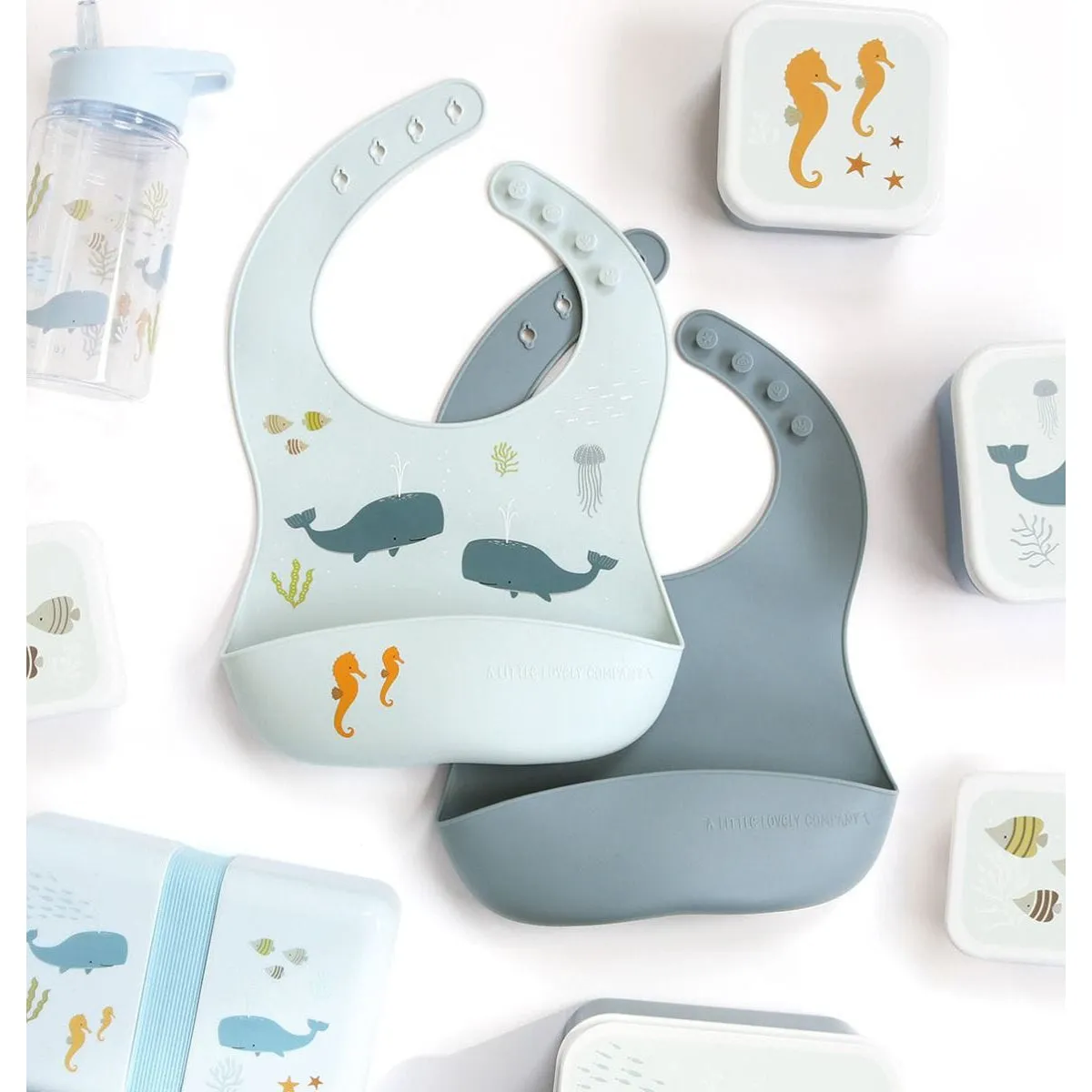 A Little Lovely Company Silicone Bibs Set of 2: Ocean