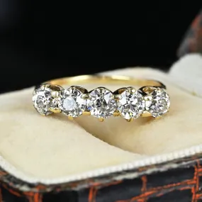 Antique 14K Gold Five Stone 1.1 Carat Mine Cut Diamond Ring Band