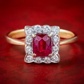 Antique Edwardian Ruby Diamond Cluster Ring 1.12ct Ruby Dated 1903 With Cert