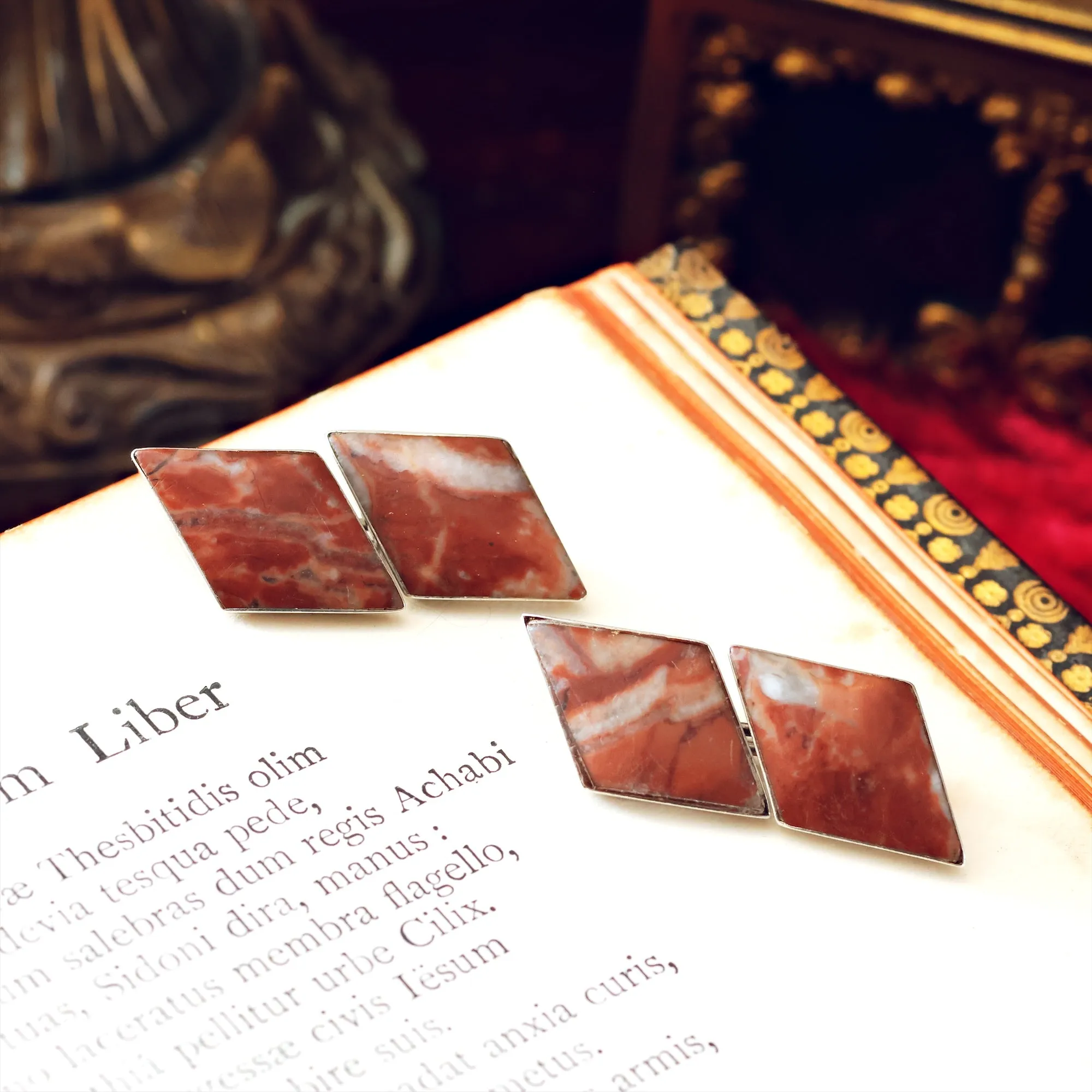 Antique Silver Celtic Red Marble Cufflinks