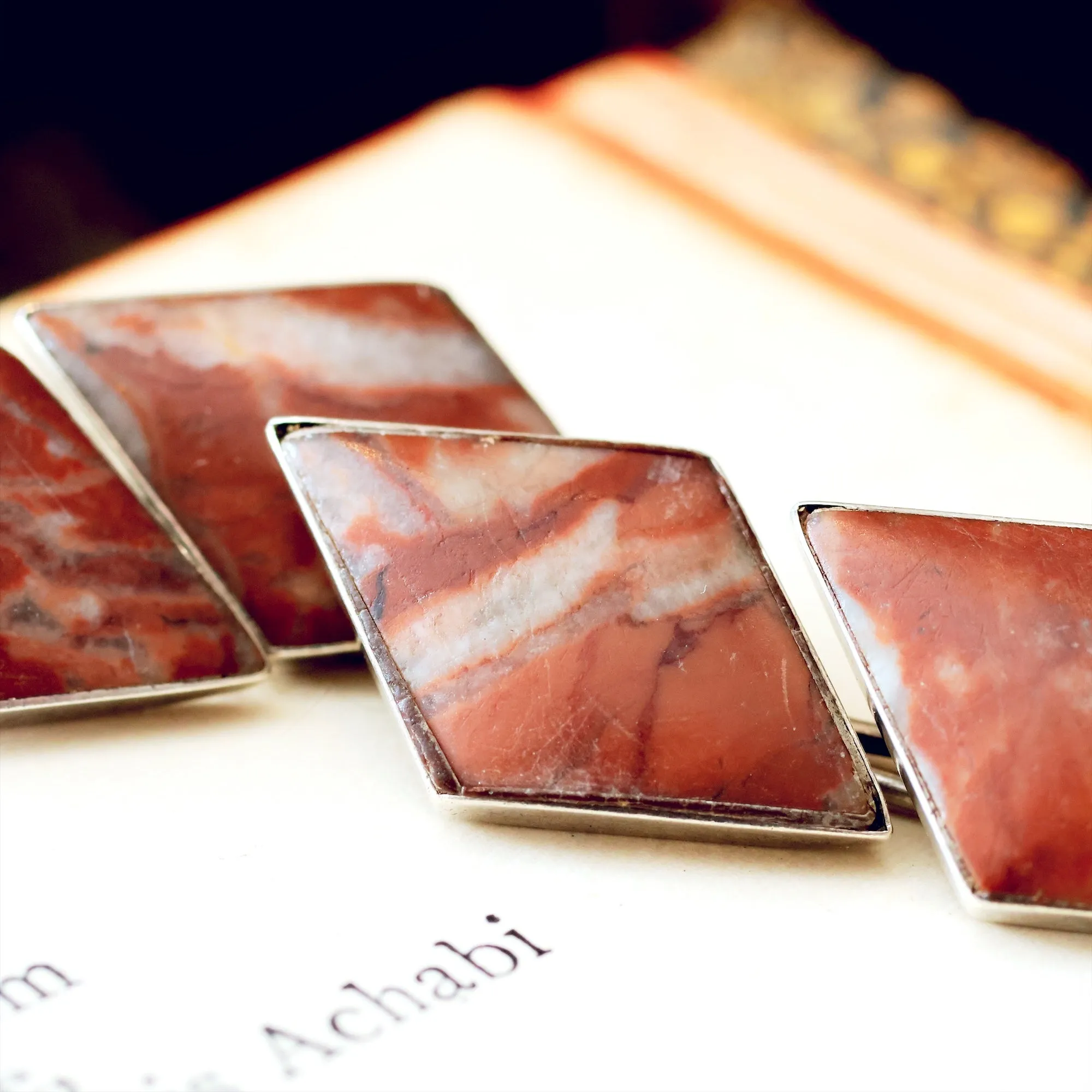 Antique Silver Celtic Red Marble Cufflinks