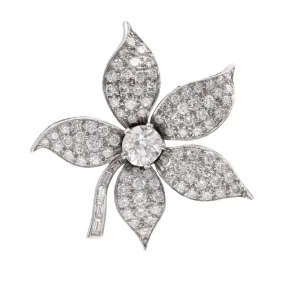 Art Deco 7 Carat Total Weight Diamond Platinum Floral Brooch