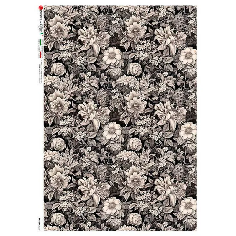 Black & White Floral Pattern A4 Rice Paper