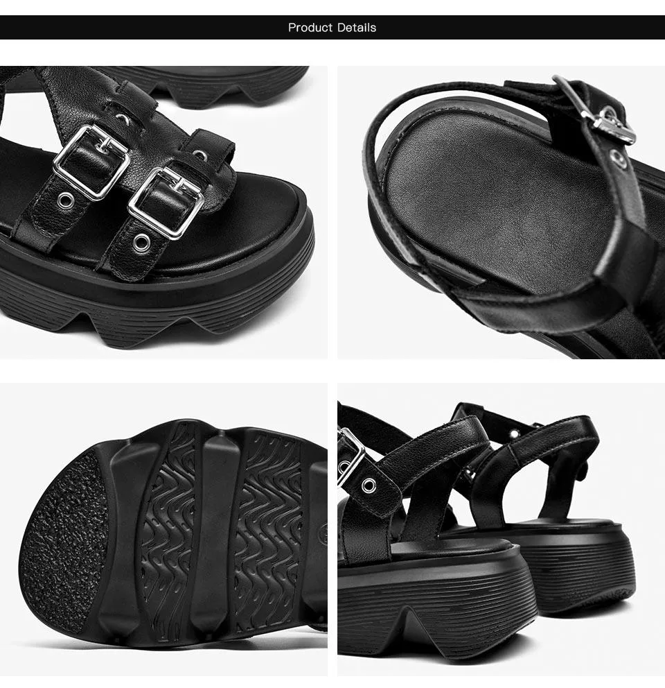 Chunky Sandals Gladiator Women Cow Leather Multi Buckles Ankle Strap Platform Ladies Casual Shoes Handmade 38168