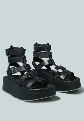 CRUZ Gladiator Platform Leather Sandal in Black