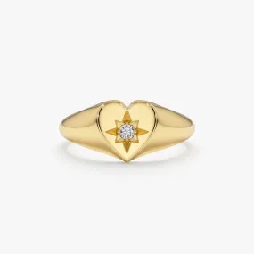 Diamond Starburst In Heart Signet Ring, Kate