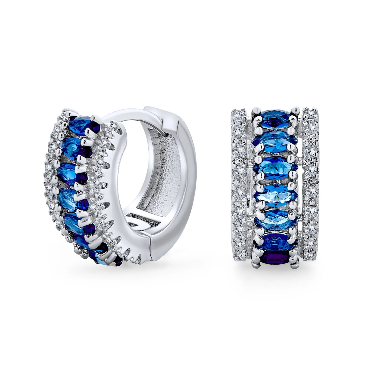 Fancy Vintage Style CZ Edge Imitation Blue Sapphire Mini Hoop Earrings