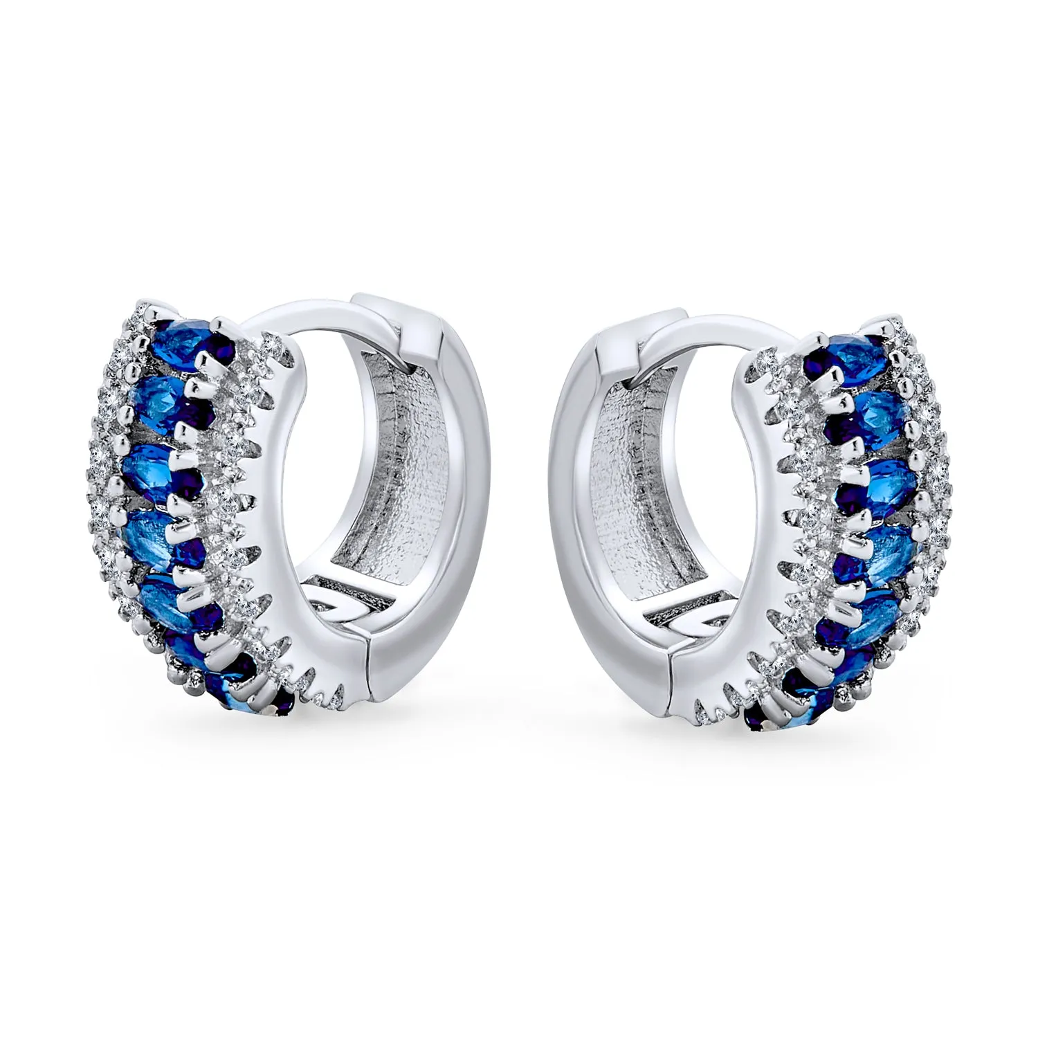 Fancy Vintage Style CZ Edge Imitation Blue Sapphire Mini Hoop Earrings