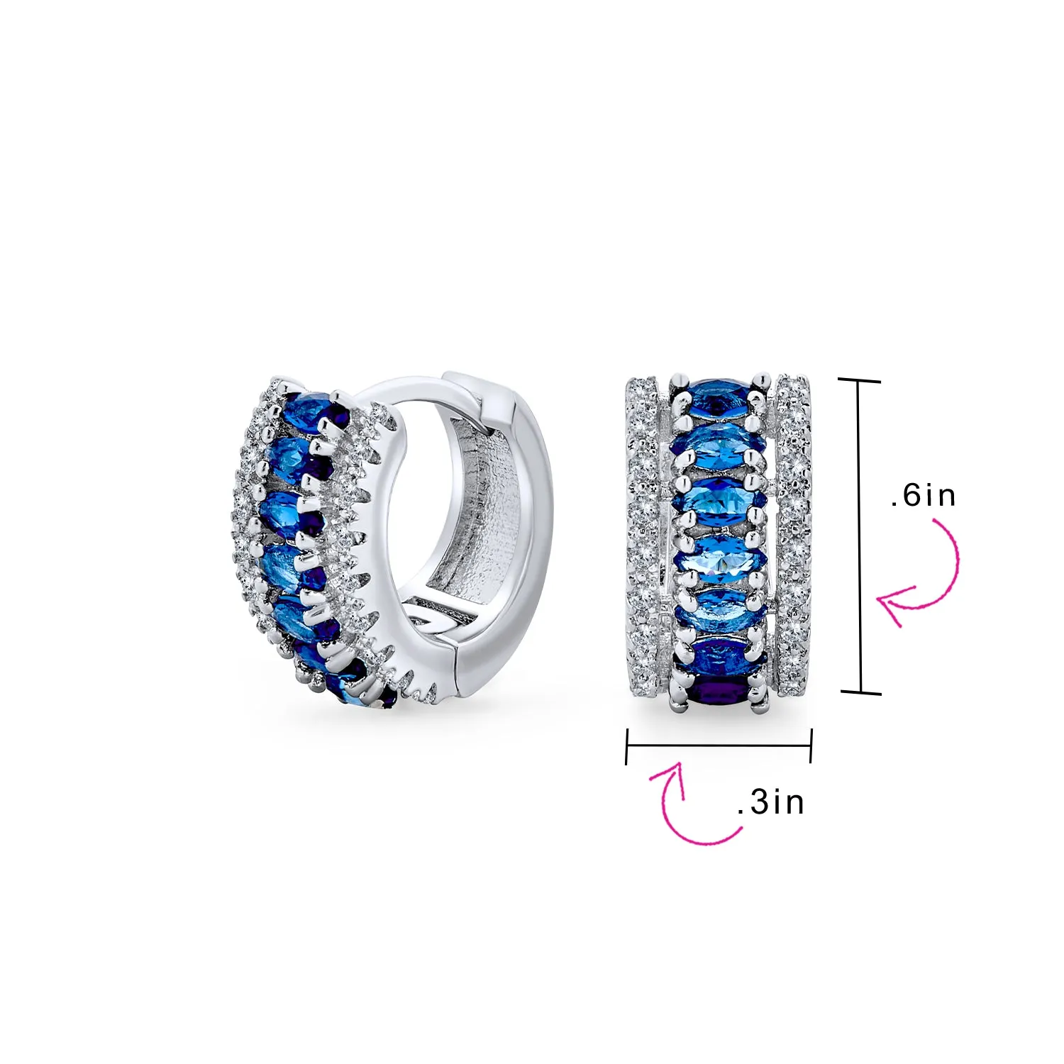 Fancy Vintage Style CZ Edge Imitation Blue Sapphire Mini Hoop Earrings