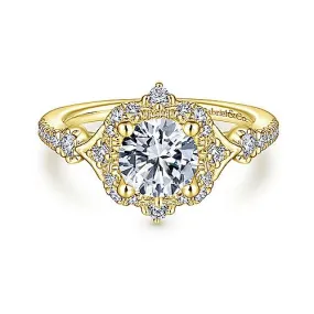 Gabriel "Veronique" 14K Yellow Gold Round Halo Diamond Engagement Ring