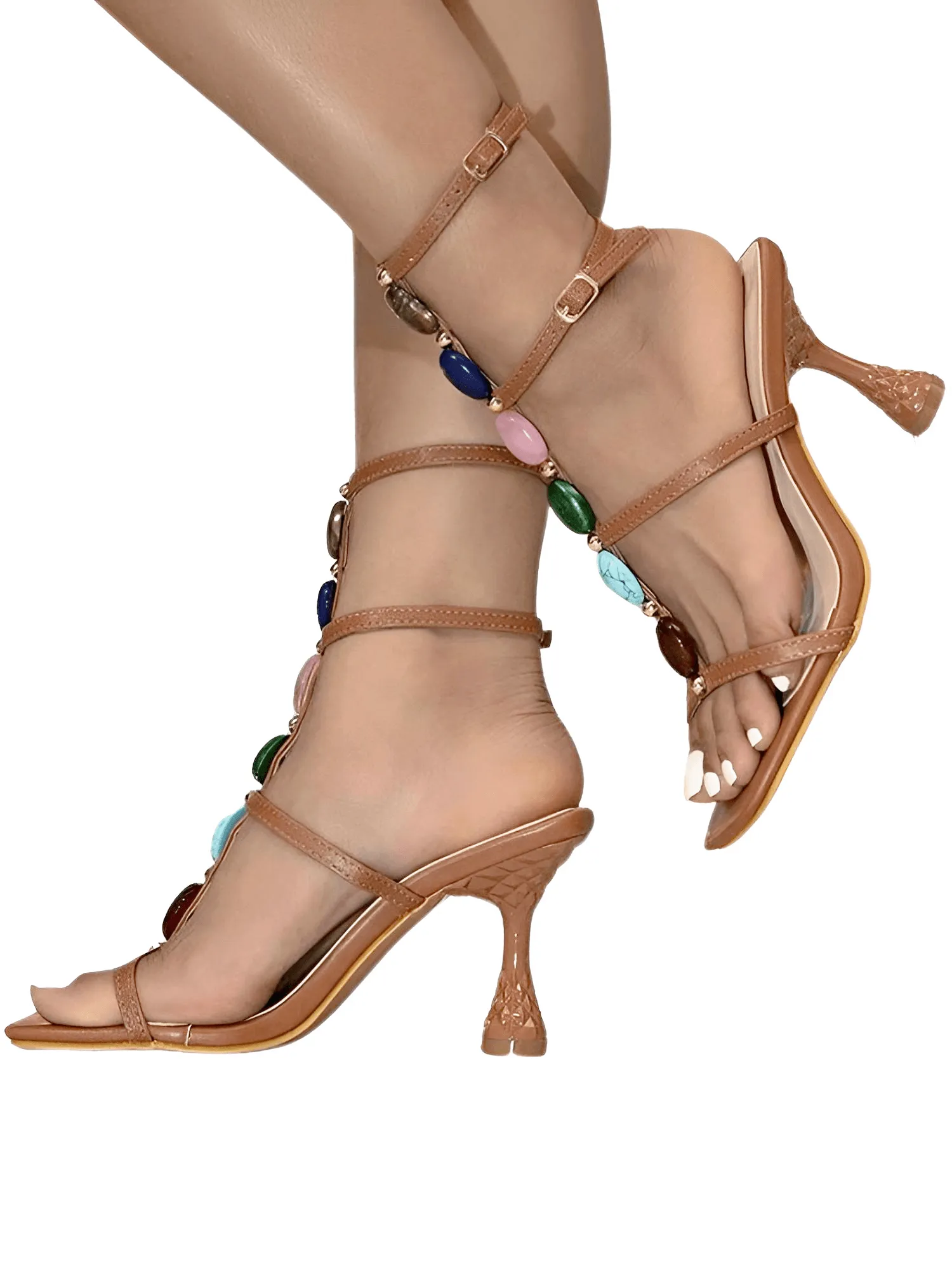 Gem Strap Gladiator Sandals High Heel Women's Summer Party Dress Shoes