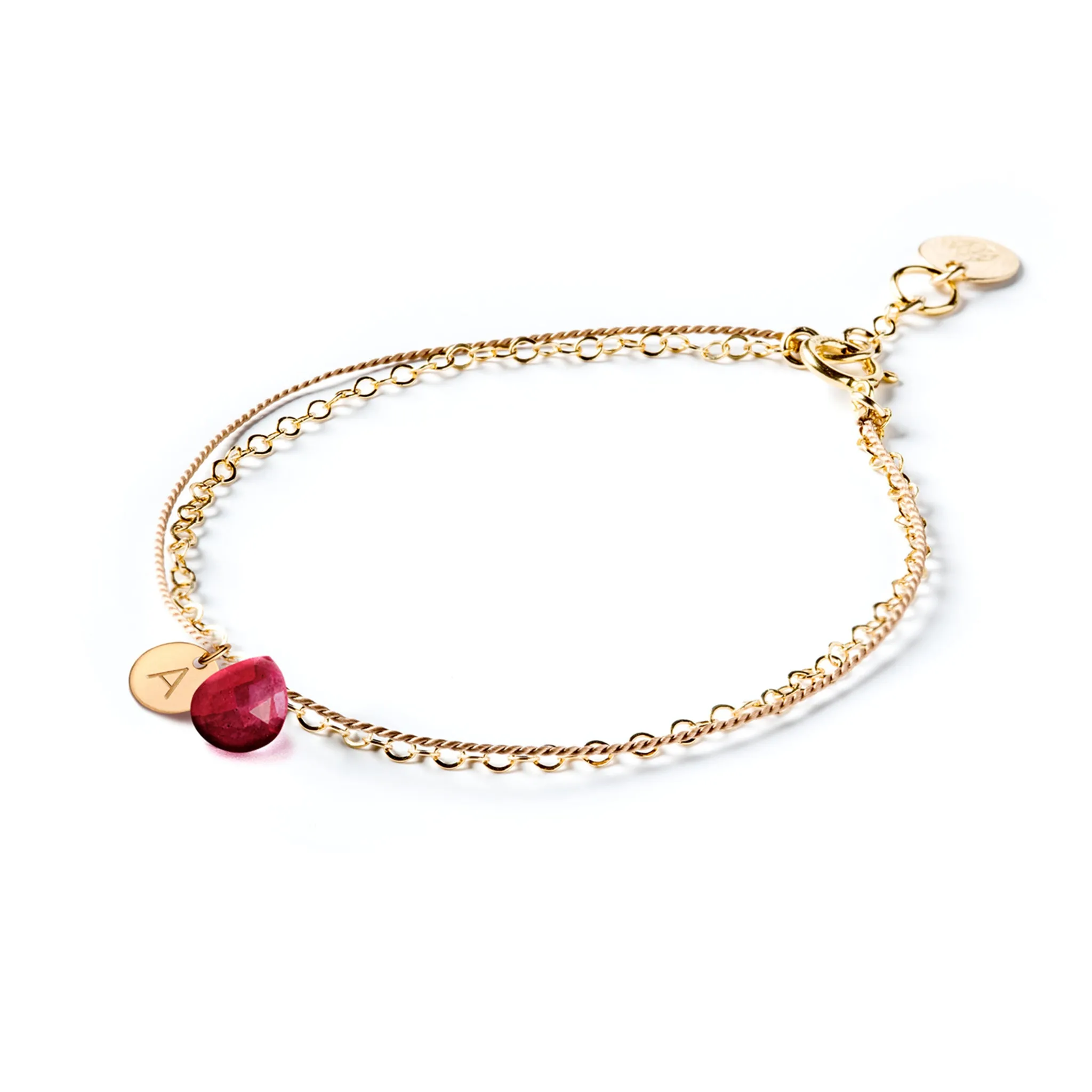 July Ruby Gold and Silk Birthstone Bracelet