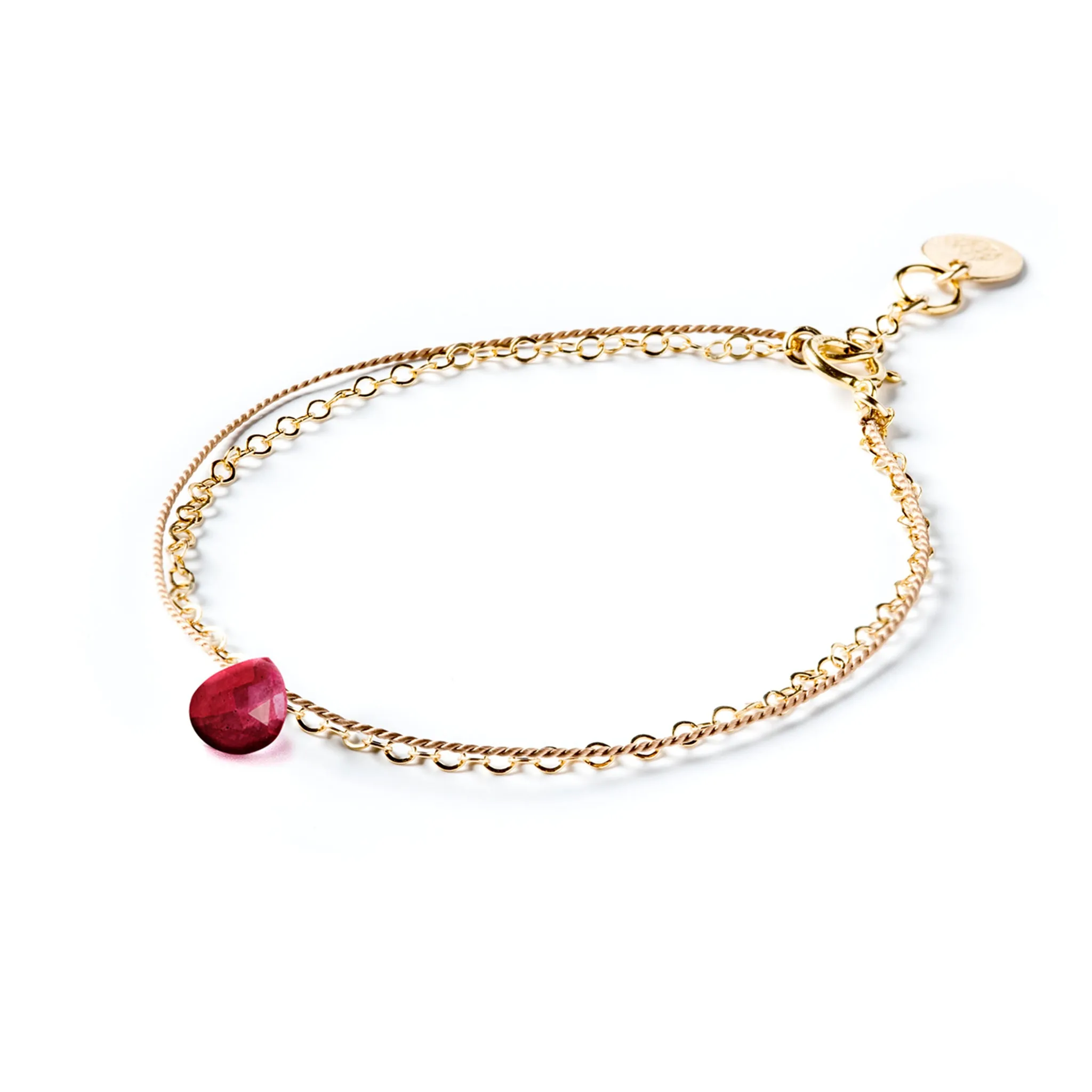 July Ruby Gold and Silk Birthstone Bracelet