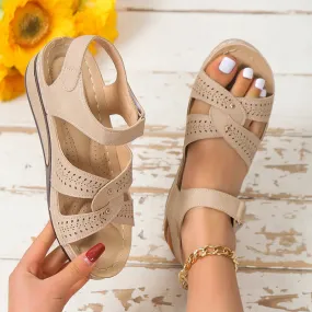 Lightweight Women's Wedges Sandals Summer Cross Strap Med Heels Sandles Woman Non-Slip Platform Gladiator Shoes Plus Size 43