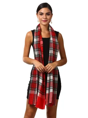 Pashtush Cashmere Handfeel Wool Blended Muffler - English Red Plaid