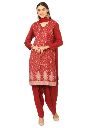 Pashtush Embroidery Suit, Fine Wool (Unstitched) -  Maroon