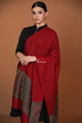 Pashtush Extra Fine Wool Stole, Ethnic palla Design - Maroon