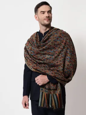 Pashtush men Fine Wool shawl, Ethnic design, Multicolour