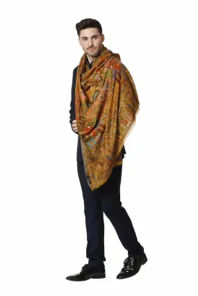 Pashtush Mens 100% Pure Wool Darbar Design Stole, With Woolmark Certification