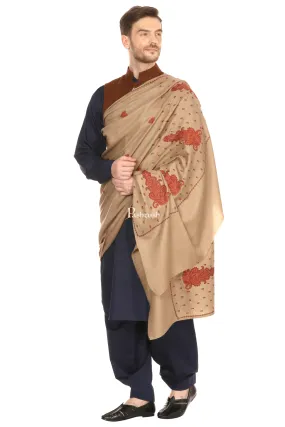 Pashtush Mens Embroidered Shawl In Extra Fine Wool Shawl