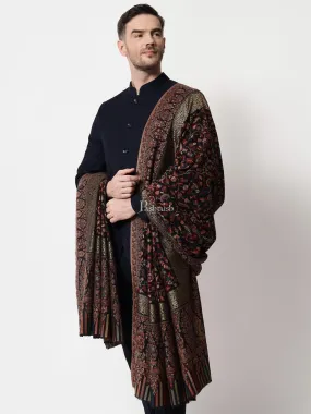 Pashtush Mens Ethnic Shawl, Mens Lohi , Full Size, Fine Wool, With Metallic Weave Border