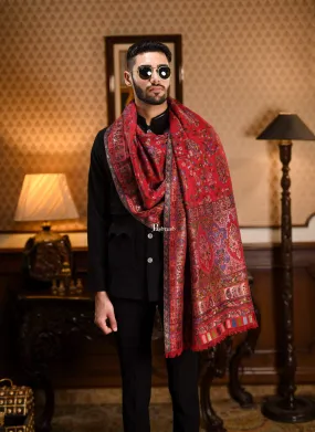 Pashtush Mens Ethnic Stole, Pure Wool, With Metallic Zari Weave