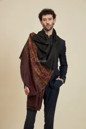 Pashtush Mens Extra Fine Wool Stole,  Design, Black