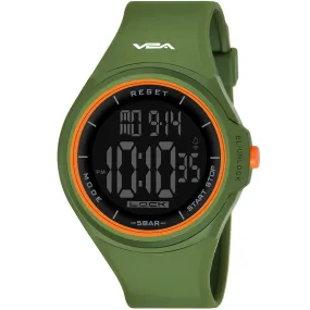 V2A Touch Controls Digital 5ATM Waterproof Unisex Sports Watch (Black Dial and Green Strap)